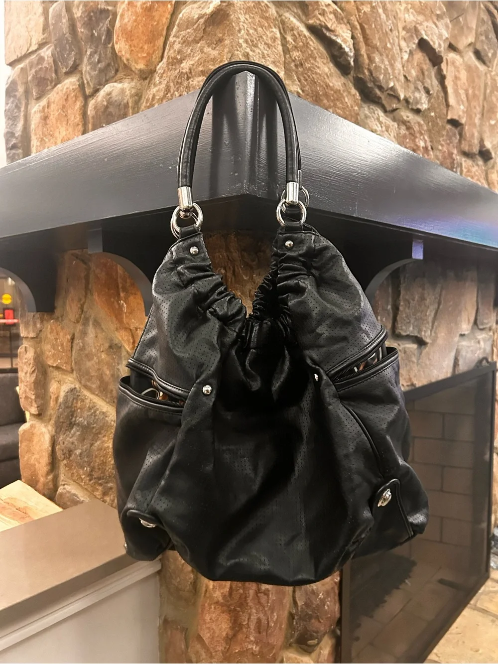 Rampage Black Bag with Gold and Cream Ring Print Clean & Excellent shape